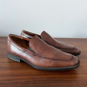 Ecco Leather Slip On Loafers Brown Perforated Comfort Dress Shoes Men's 41